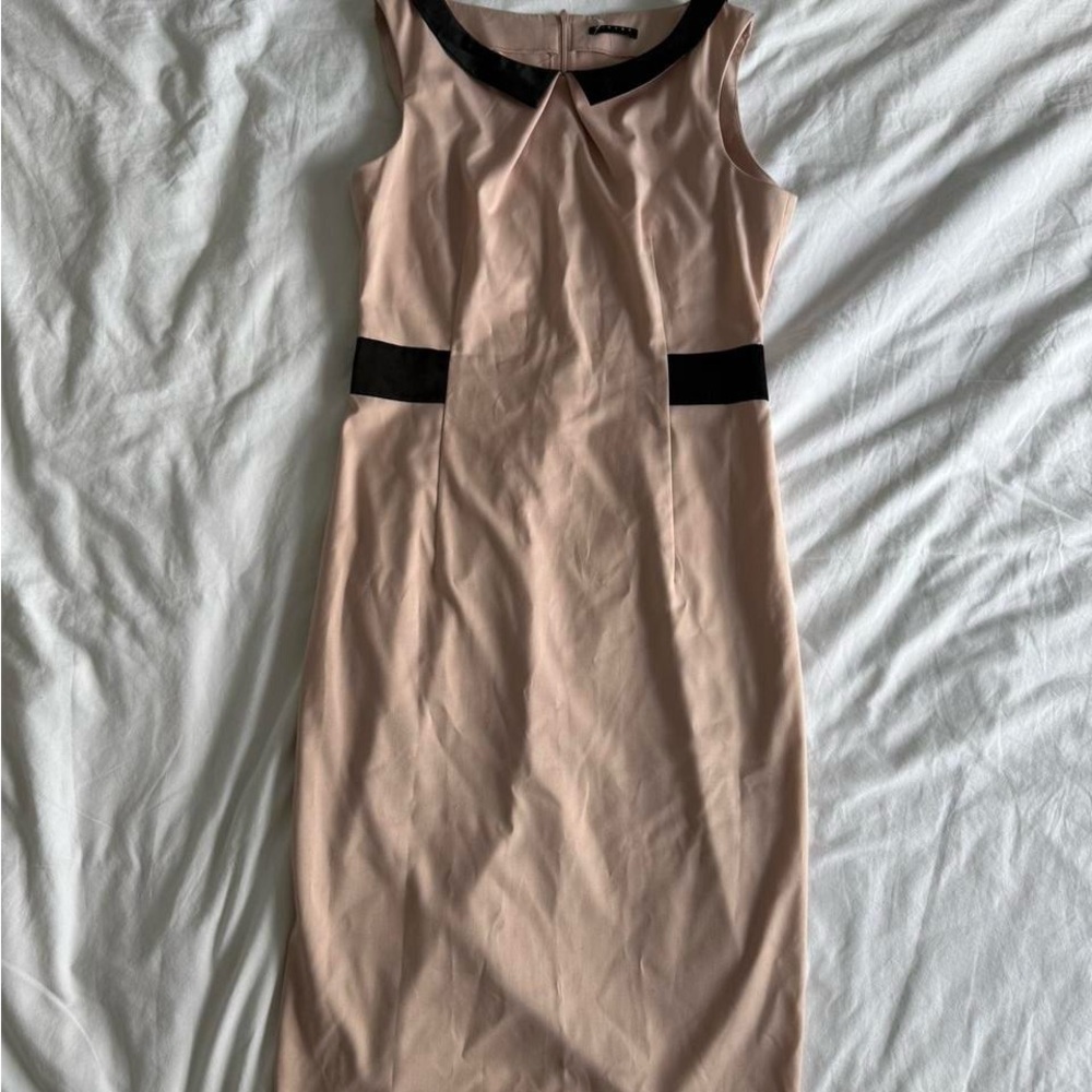 Sisley Pink Sheath Dress with Black Contrast Collar NWT Size Small